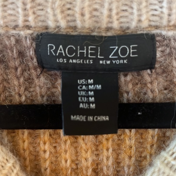 Rachel Zoe mustard yellow cream striped pullover cozy sweater sz m - Picture 5 of 9